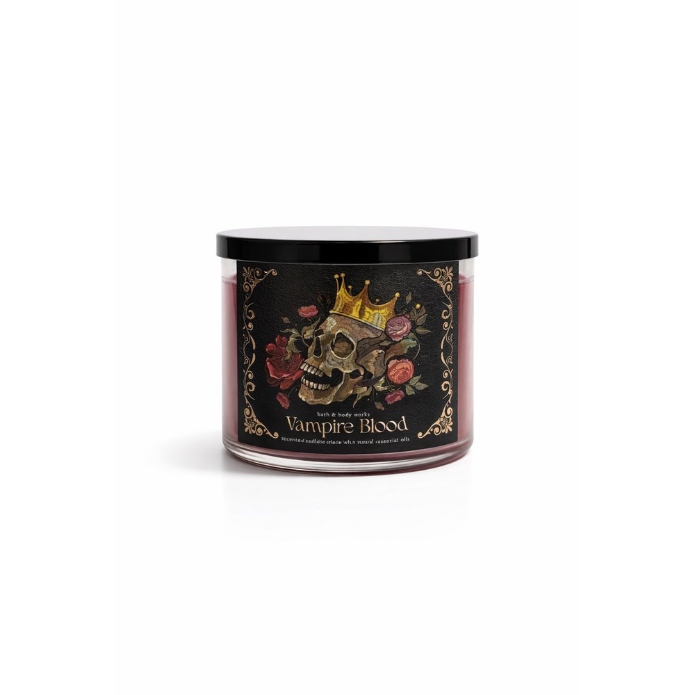 Bath & Body Works Vampire Blood 3 Wick Candle White Barn Strawberry Plum Jasmine